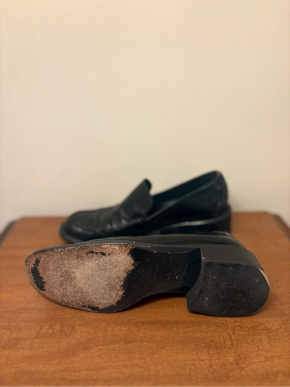 Black Leather Slip-On Loafers for Women